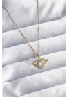 316L Çelik Gold Renk Zincir Zirkon Taşlı Kalp Model Kadın Kolye - TJ-BKO8005