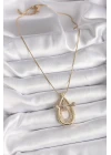 316L Çelik Gold Renk Zincir Zirkon Taşlı Vintage Model Kadın Kolye - TJ-BKO9507
