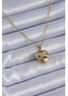 316L Çelik Gold Renk Zirkon Detay Kalp Model Kadın Kolye - TJ-BKO7626
