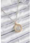 316L Çelik Gold Renk Zirkon Taş Detay Ay Yıldız Fanus Model Kadın Kolye - TJ-BKO8194