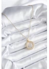 316L Çelik Gold Renk Zirkon Taş Detay Ay Yıldız Fanus Model Kadın Kolye - TJ-BKO8194