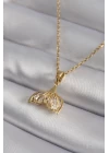 316L Çelik Gold Renk Zirkon Taşlı Balık Kuyruğu Model Kadın Kolye - TJ-BKO8348