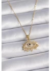 316L Çelik Gold Renk Zirkon Taşlı Göz Model Kadın Kolye - TJ-BKO9435
