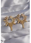 316L Çelik Gold Renk Zirkon Taşlı Güneş Figürlü Küpe - TJ-BKP9063