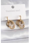 316L Çelik Gold Renk Zirkon Taşlı Halka Model Kadın Küpe - TJ-BKP9571