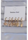 316L Çelik Gold Renk Zirkon Taşlı Hayvan Figürlü Deniz Yıldızı Model Halka Küpe Seti - TJ-BKP9155