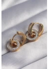 316L Çelik Gold Renk Zirkon Taşlı İç İçe Geçmeli Oval Küpe - TJ-BKP9014