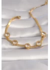 316L Çelik Gold Renk Zirkon Taşlı İtalyan Zincir Model Kadın Bileklik - TJ-BB6007