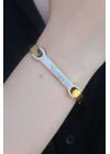 316L Çelik Gold Renk Zirkon Taşlı Kadın Kelepçe - TJ-BB5285
