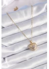 316L Çelik Gold Renk Zirkon Taşlı Kalp Model Vintage Kadın Kolye - TJ-BKO9325