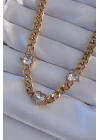 316L Çelik Gold Renk Zirkon Taşlı Kalp Model Zincir Kolye - TJ-BKO8949