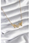 316L Çelik Gold Renk Zirkon Taşlı Kanatlı Kalp Model Kadın Kolye - TJ-BKO8290