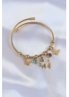 316L Çelik Gold Renk Zirkon Taşlı Minimal Kalp Detay Kelebek Charm Bileklik - TJ-BB6091