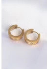 316L Çelik Gold Renk Zirkon Taşlı Minimal Model Halka Küpe - TJ-BKP9007