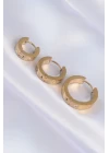 316L Çelik Gold Renk Zirkon Taşlı Model 3lü Halka Küpe - TJ-BKP9009