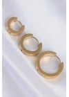 316L Çelik Gold Renk Zirkon Taşlı Model 3lü Halka Küpe - TJ-BKP9009