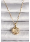 316L Çelik Gold Renk Zirkon Taşlı Sarı Sedefli Hilal Model Kadın Kolye - TJ-BKO9705