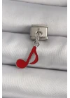 316L Çelik Gümüş Renk Kırmızı Nota Model Nomination Charm - TJ-BC1180