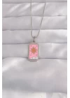 316L Çelik Gümüş Renk Pembe Mineli Güneş Model Tarot Kolye - TJ-BKO9043