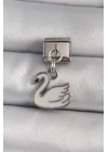 316L Çelik Gümüş Renk Sallantı Beyaz Kuğu Model Nomination Charm - TJ-BC1160