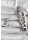 316L Çelik Gümüş Renk Sallantı Beyaz Kuğu Model Nomination Charm - TJ-BC1160