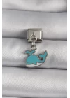 316L Çelik Gümüş Renk Sallantı Mavi Balina Model Nomination Charm - TJ-BC1106
