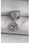 316L Çelik Gümüş Renk Sallantı Zirkon Taşlı Göz Model Nomination Charm - TJ-BC1157