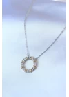 316L Çelik Gümüş Renk Zirkon Taşlı Gold Detay Xoxo Kadın Kolye - TJ-BKO7459