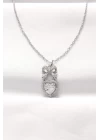 316L Çelik Silver Renk Zirkon Taşlı Kalpli Fiyonk Kolye - TJ-BKO8519