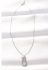 316L Çelik Silver Renk Zirkon Taşlı Kalpli Fiyonk Kolye - TJ-BKO8519