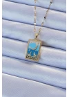 316L Çelik Zincir Altın Renk Mavi Mineli Ay Figür Tarot Kolye - TJ-BKO9213