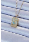 316L Çelik Zincir Altın Renk Mavi Mineli Tarot Kolye - TJ-BKO9211
