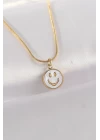 316L Çelik Zincir Altın Renk Mermer Desenli Minimal Smile Kolye - TJ-BKO8672