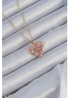 316L Çelik Zincir Altın Renk Pembe Parçalı Zirkon Taşlı Kalp Kolye - TJ-BKO9163
