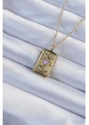 316L Çelik Zincir Eskitme Altın Renk Pembe Mineli Kalp Figürlü Tarot Kolye - TJ-BKO9231