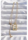 316L Çelik Zincir Gold Renk Ay Detay Mavi Zirkon Taşlı Tarot Kolye - TJ-BKO8980