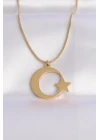 316L Çelik Zincir Gold Renk Ay Yıldız Unisex Kolye - TJ-BKO8699