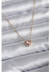 316L Çelik Zincir Gold Renk Pembe Zirkon Taşlı Charm Kadın Kolye - TJ-BKO7818