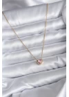 316L Çelik Zincir Gold Renk Pembe Zirkon Taşlı Charm Kadın Kolye - TJ-BKO7818