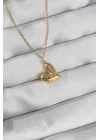 316L Çelik Zincir Gold Renk Renkli Zirkon Taşlı Kalp Kolye - TJ-BKO8905
