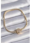 316L Çelik Zincir Gold Renk Zirkon Taşlı Charm Model Kadın Bileklik - TJ-BB6423