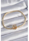 316L Çelik Zincir Gold Renk Zirkon Taşlı Charm Model Kadın Bileklik - TJ-BB6423