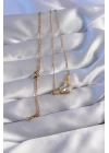 316L Çelik Zincir Gold Renk Zirkon Taşlı Kanatlı Kalp Kolye - TJ-BKO8778