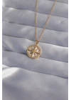 316L Çelik Zincir Gold Renk Zirkon Taşlı Kutup Yıldızı Kolye - TJ-BKO9013