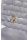 316L Çelik Zincir Gold Renk Zirkon Taşlı Yıldız Figürlü Oval Kolye - TJ-BKO9023
