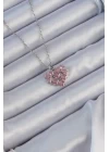 316L Çelik Zincir Gümüş Renk Pembe Parçalı Zirkon Taşlı Kalp Kolye - TJ-BKO9164