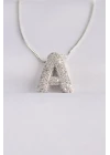 316L Çelik Zincirli Zirkon Taşlı A Harfli Silver Renk Bubble Kolye - TJ-BKO8592