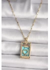 316L Gold Renk Pembe Zirkon Taşlı Taç Kalp Portre Model Kadın Kolye - TJ-BKO9670