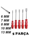 5 Adet Lokma Anahtar Tornavida 6/7/8/10/13/mm Metal Altıgen