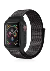 Apple Watch 38mm Hasırlı Cırtcırtlı Kasalı Kordon - Benekli Siyah